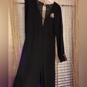 J Black Jumpsuit zipper and gold cuff buttons NWOT